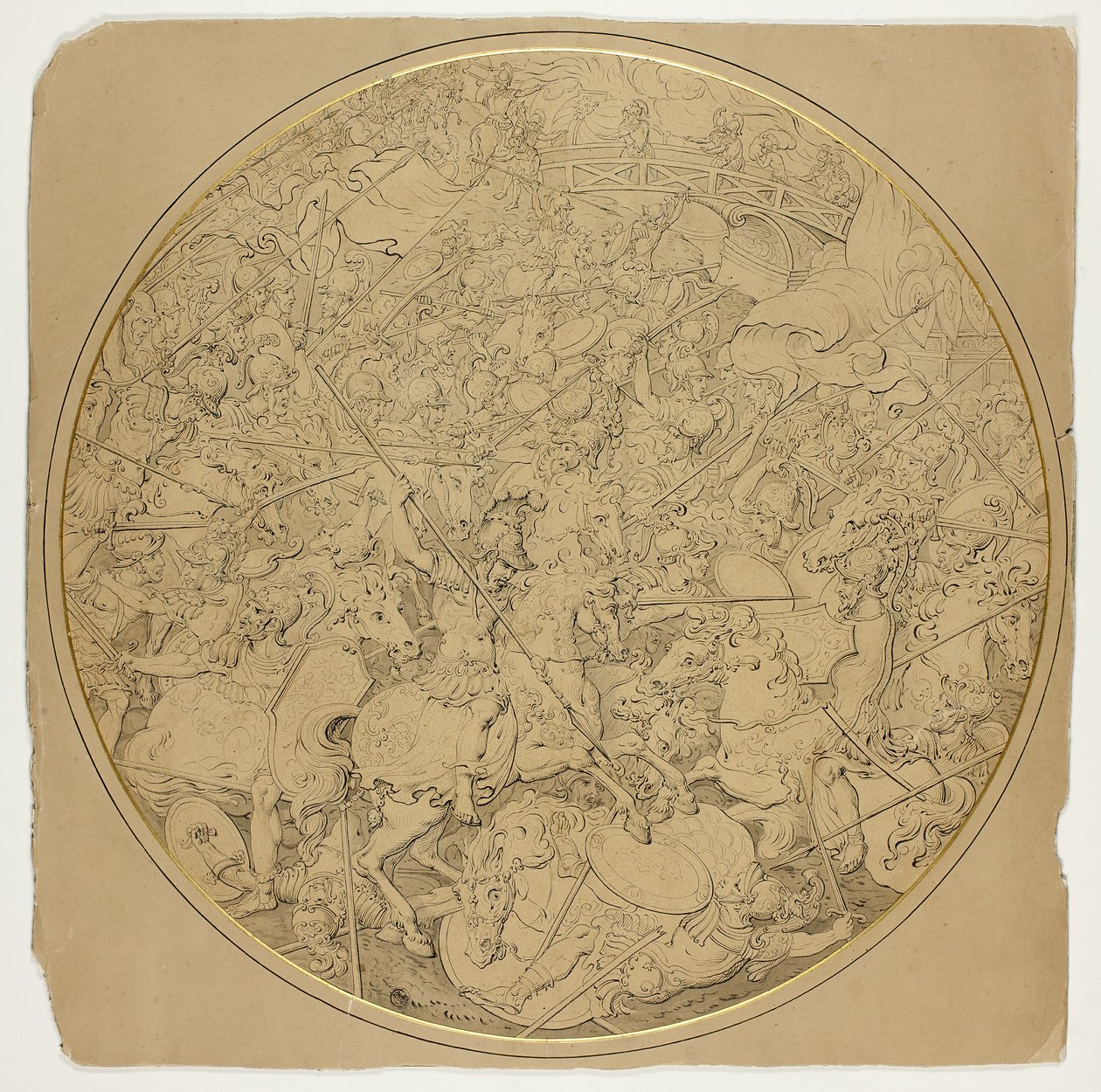 Ceremoniell sköld med berättelser om Marcus Curtius och Mutius Scaevola av William Burgess