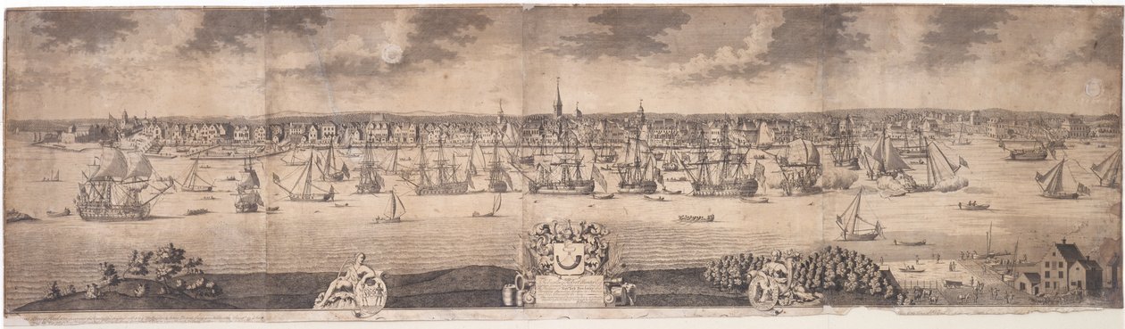 A South Prospect of Ye Flourishing City of New York i provinsen New York i Amerika, graverad av John Harris, 1717-18 av William Burgis