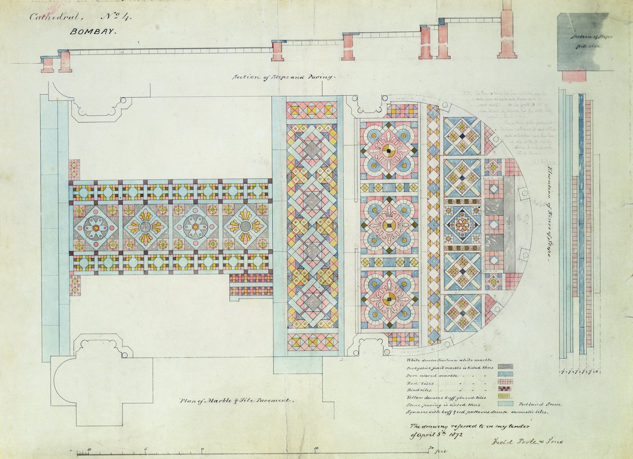 Design för en trottoar, katedralen i Bombay, Indien av William Butterfield