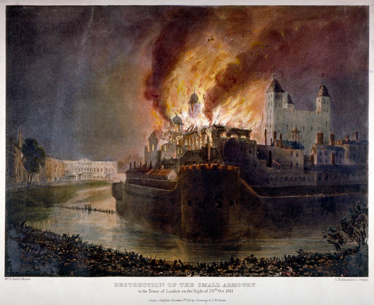Förstörelse av vapenkammaren i Tower of London genom brand, 30 oktober 1841 av William C Smith