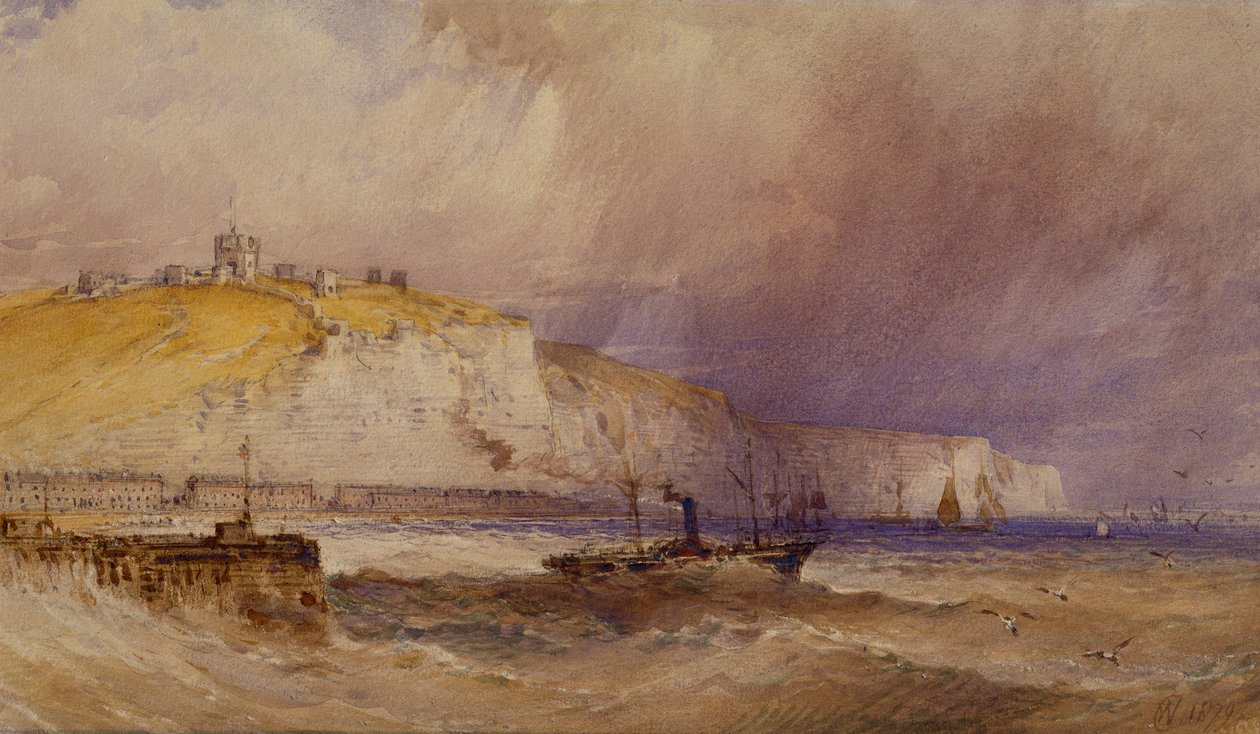 En hjulångare som lämnar Dover Harbour, 1879 av William Callow