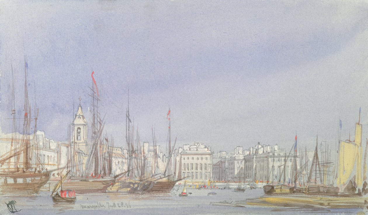 Marseille, sjöfart i den inre hamnen, 28 juli 1836 av William Callow