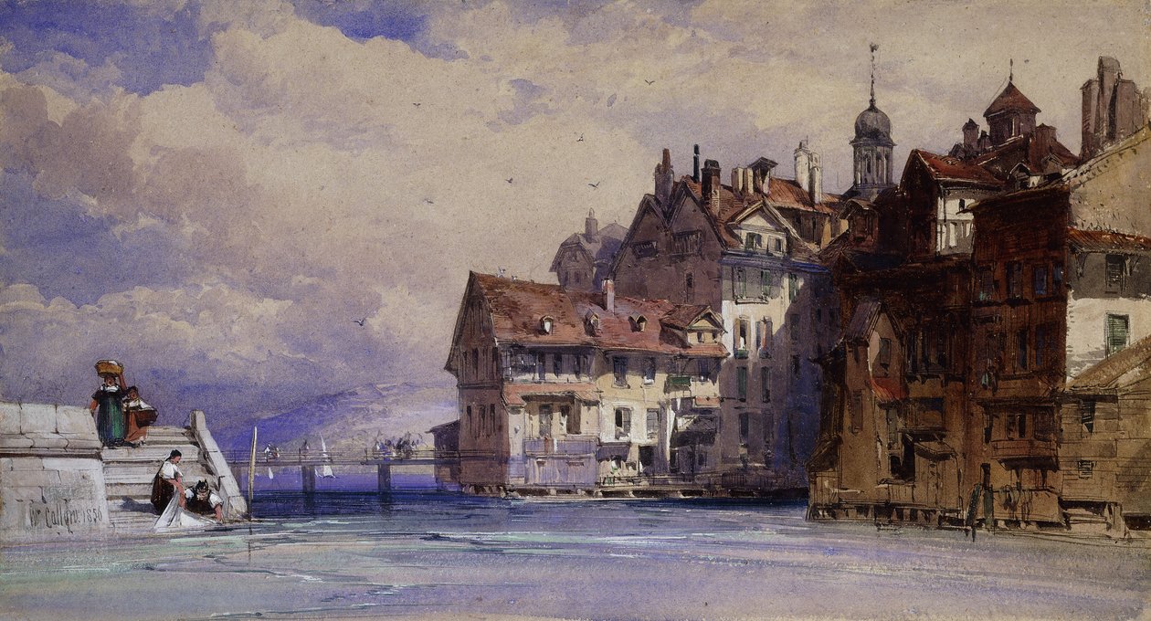 Gamla hus på Rhone i Genève, 1856 av William Callow