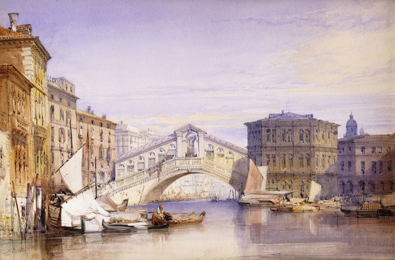Rialto från Canal Grande, 1852 av William Callow