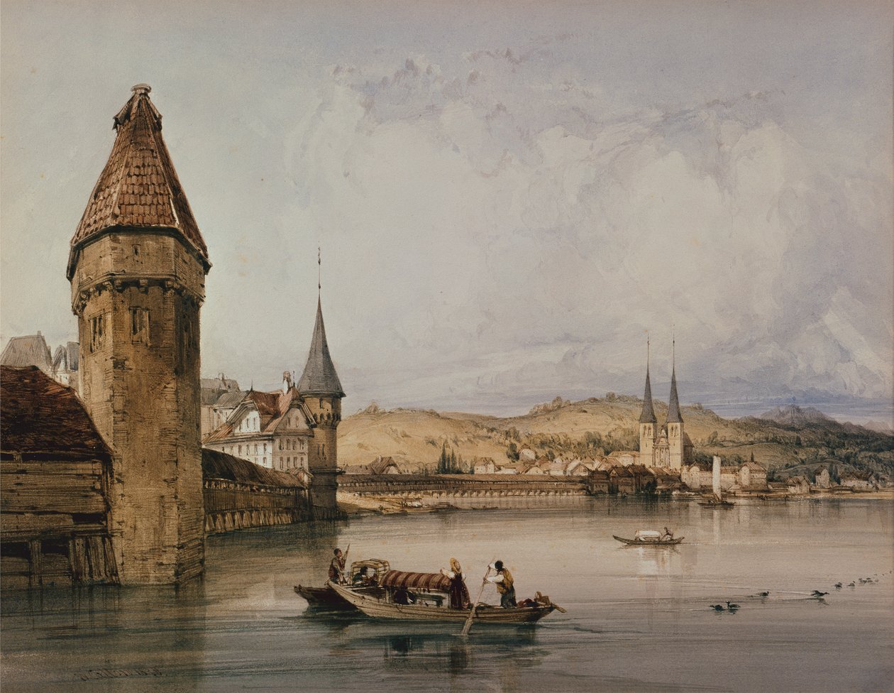 Staden Luzern, vid sjön Quatre Cantons av William Callow