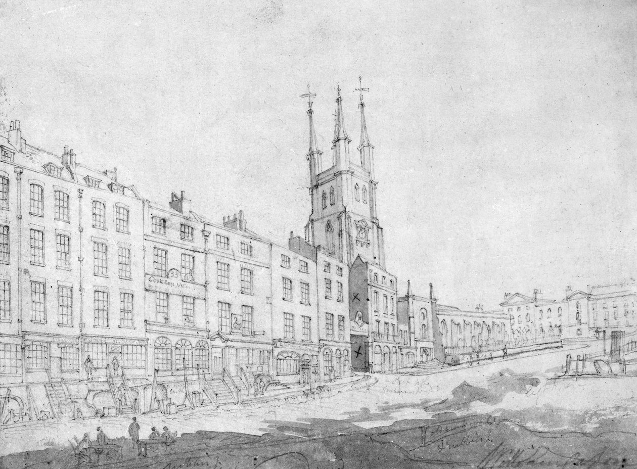 Utsikt över Snow Hill under förbättringar, 1803 (ritning) av William Capon
