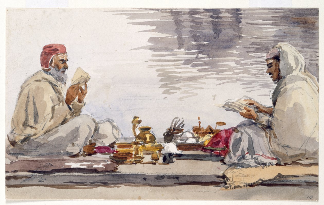 Två heliga män som läser Granth Sahib, Amritsar av William Carpenter