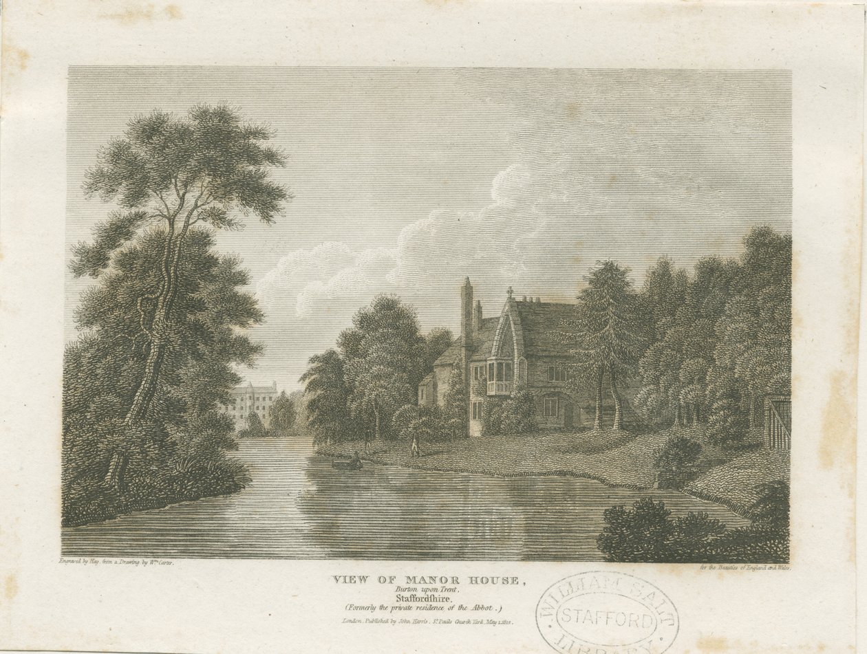 Burton-upon-Trent - Manor House: gravyr, nd [c 1812] (tryck) av William Carter