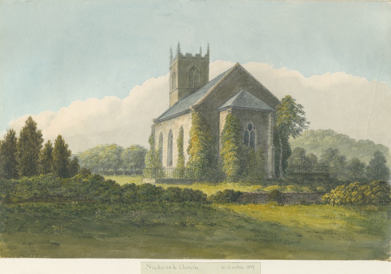 Needwood Church: akvarellmålning, 1839 av William Carter