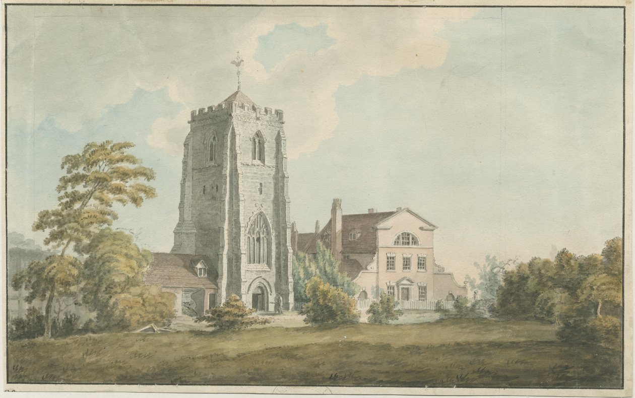 Ranton Abbey [Priory]: akvarellmålning, nd [sent 1700-tal] av William Carter