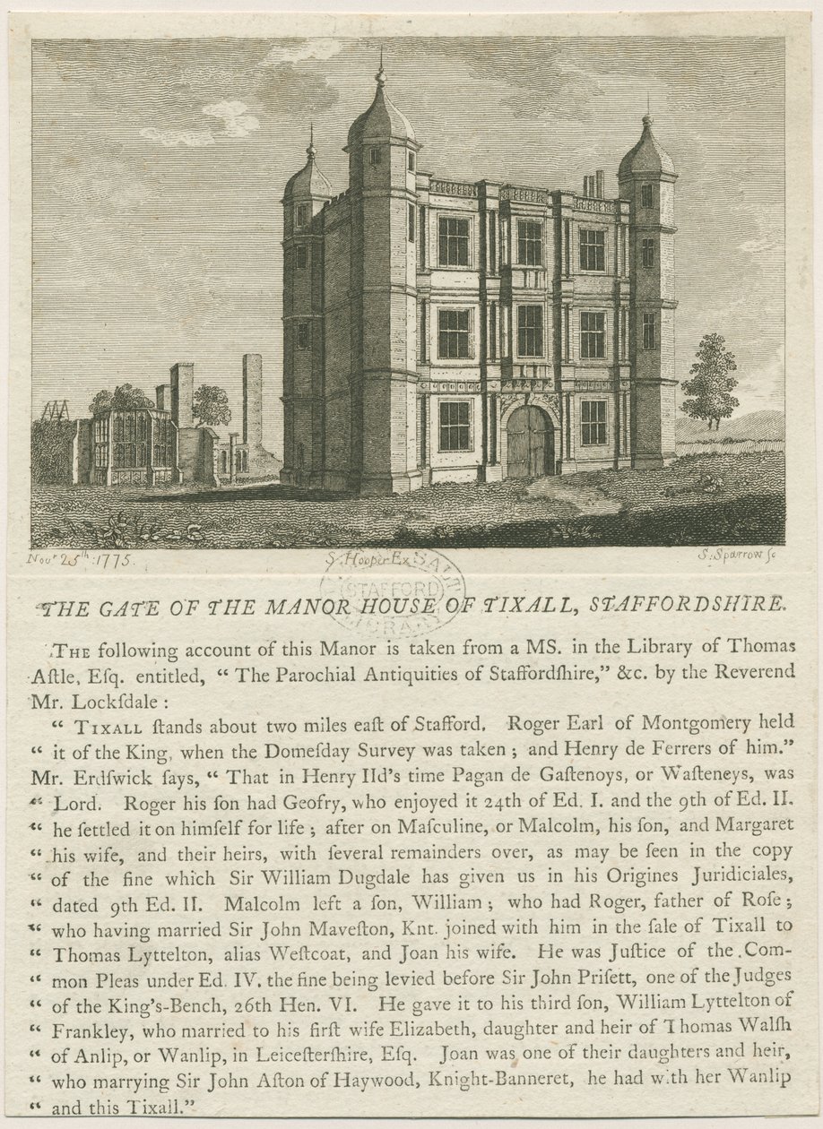 Tixall Hall - Gatehouse: gravyr, nd [c 1813] (tryck) av William Carter
