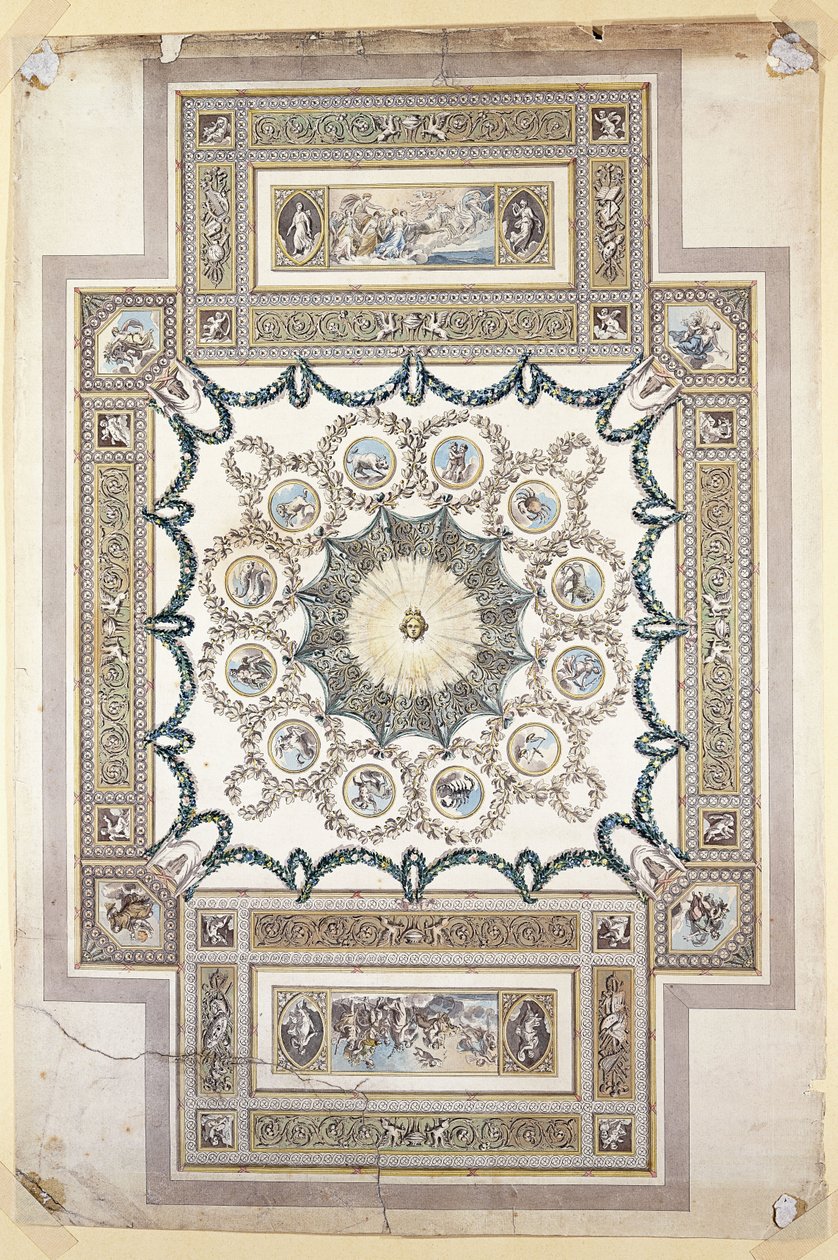 Design för bibliotekstaket på Woburn Abbey, av William Chambers