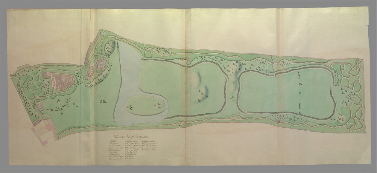 Översiktsplan för trädgårdarna i Kew, 1763. av William Chambers