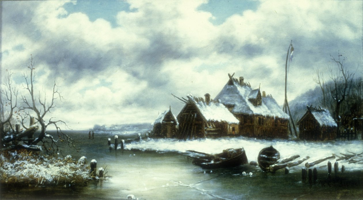 Winter Snow Scene (olja på duk) av William Charles Anthony Frerichs