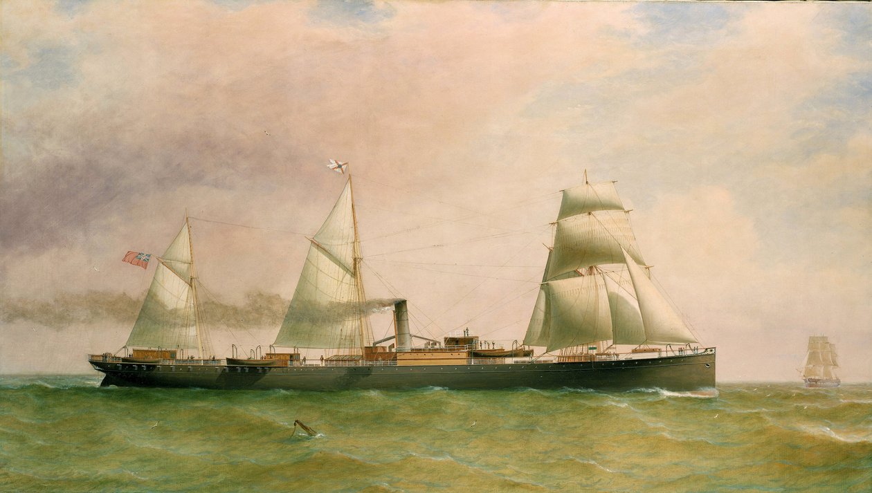 Det tremastade fartyget och ångaren "Dorunda", som bär flaggan för British Indian Steamers Association, från 1873, Dorunda, byggt 1875, användes för att transportera passagerare i Australien och sjönk på den portugisiska kusten 1894 av William Clark