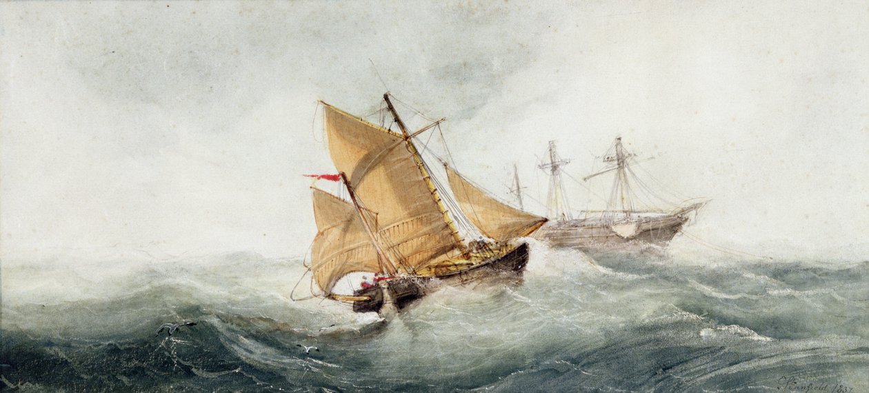 Närmar sig vraket, 1837 (wc und gouache på papper) av Clarkson Frederick Stanfield