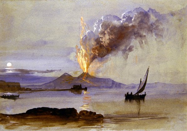 Vesuvius utbrott (akvarell och kroppsfärg på blått papper) av Clarkson Frederick Stanfield