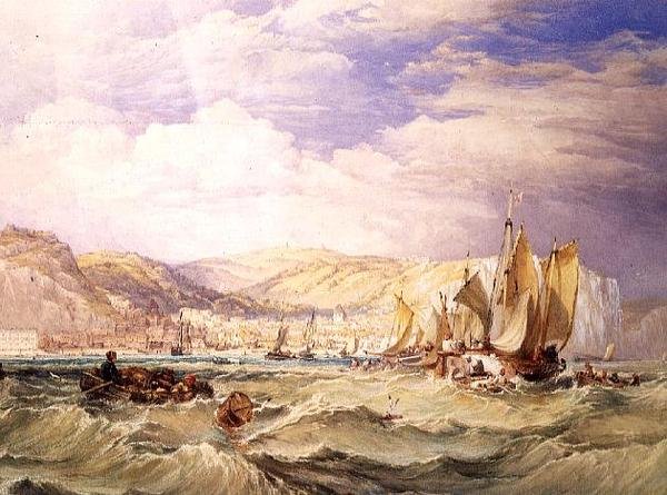 Fiskebåtar utanför Hastings (akvarell på papper) av Clarkson Frederick Stanfield