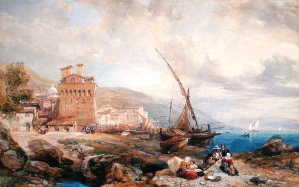 Salernobukten, ca 1840 (akvarell och gouache i vitt papper) av Clarkson Frederick Stanfield
