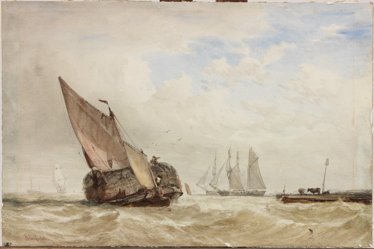 Hayboat (akvarell, bodycolour och skrapning på kartong) av Clarkson Frederick Stanfield