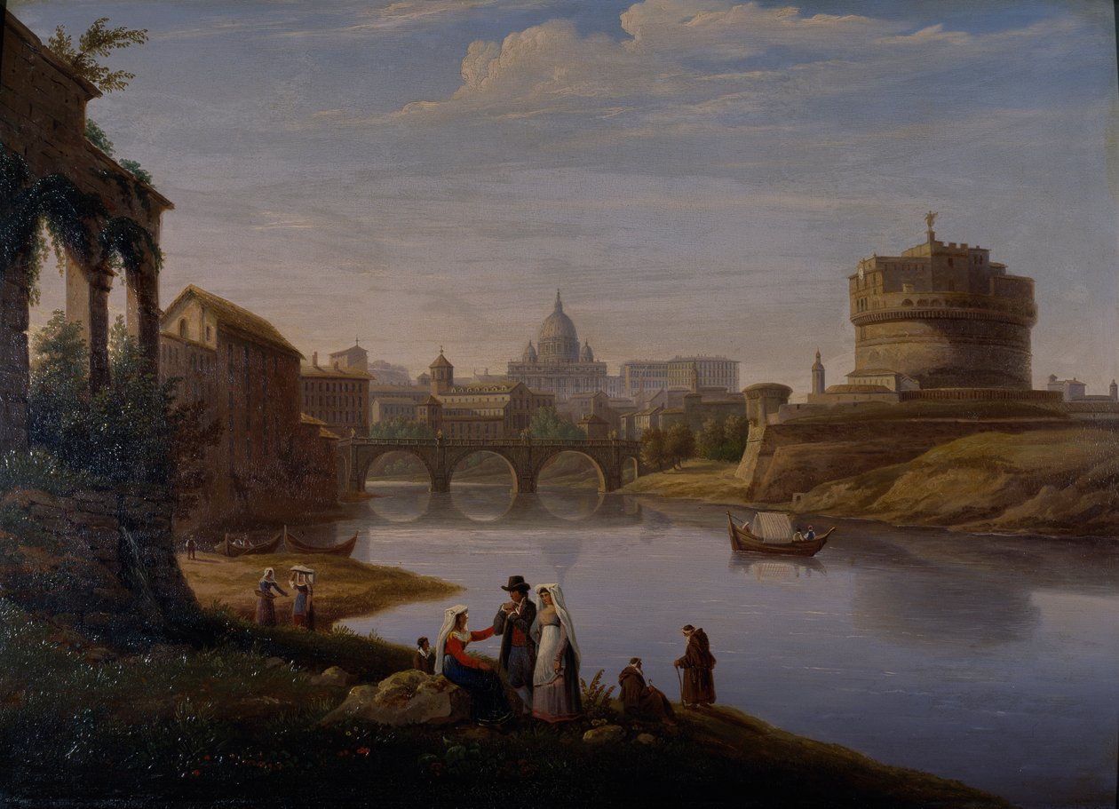 Utsikt över Peterskyrkan med Ponte och Castel Sant