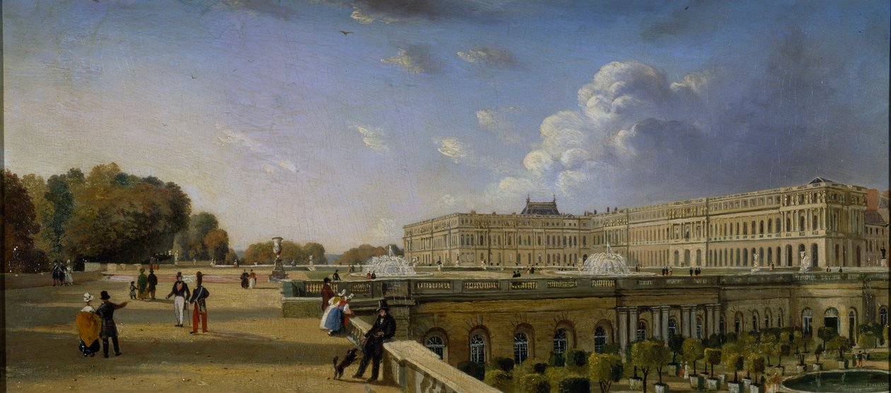 Palatset och terrassen i Versailles, ca 1825-35 (olja på panel) av William Cowen
