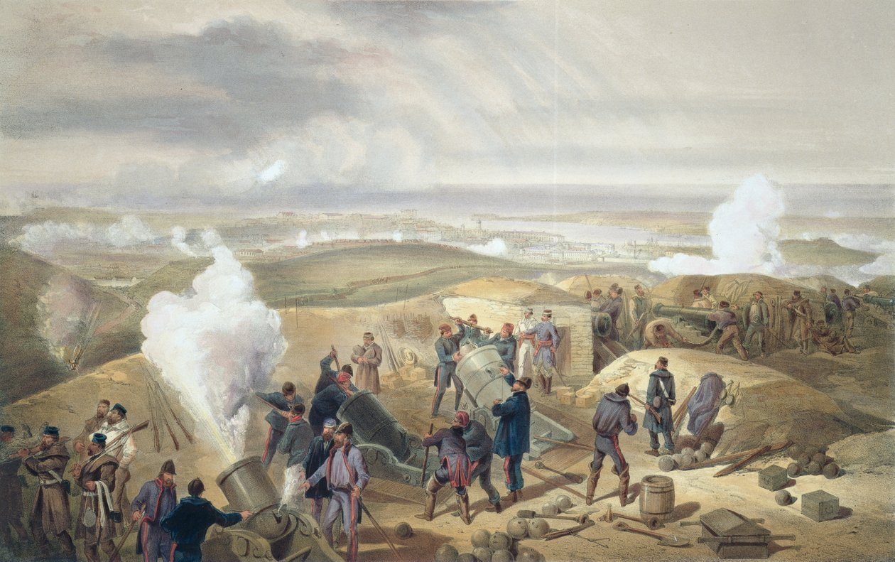 A Hot Day in the Batteries, tallrik från "The Seat of War in the East", pub. av Paul und Dominic Colnaghi und Co., 1856 av William Crimea Simpson