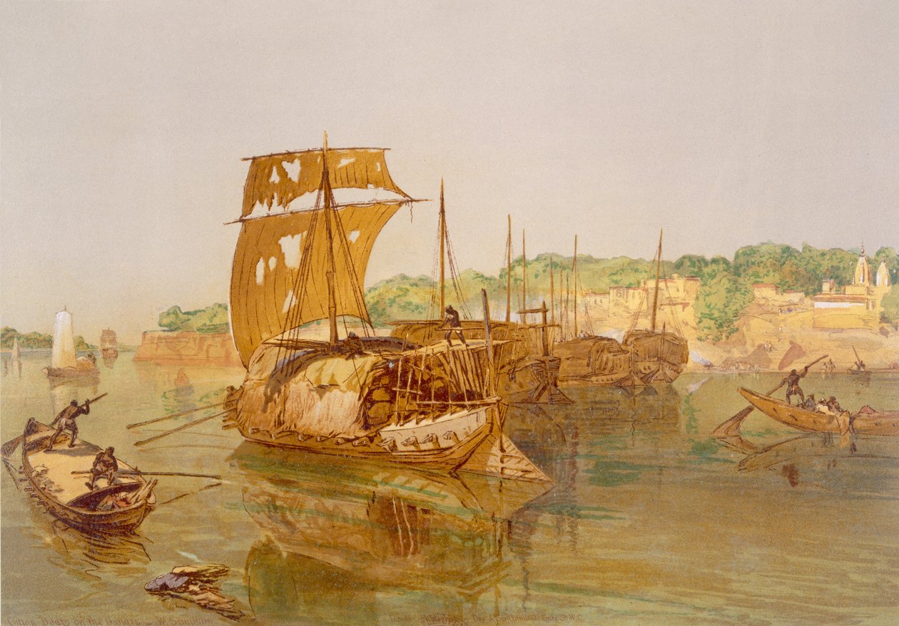 Båtar på Ganges, från "India Ancient and Modern", 1867 av William Crimea Simpson