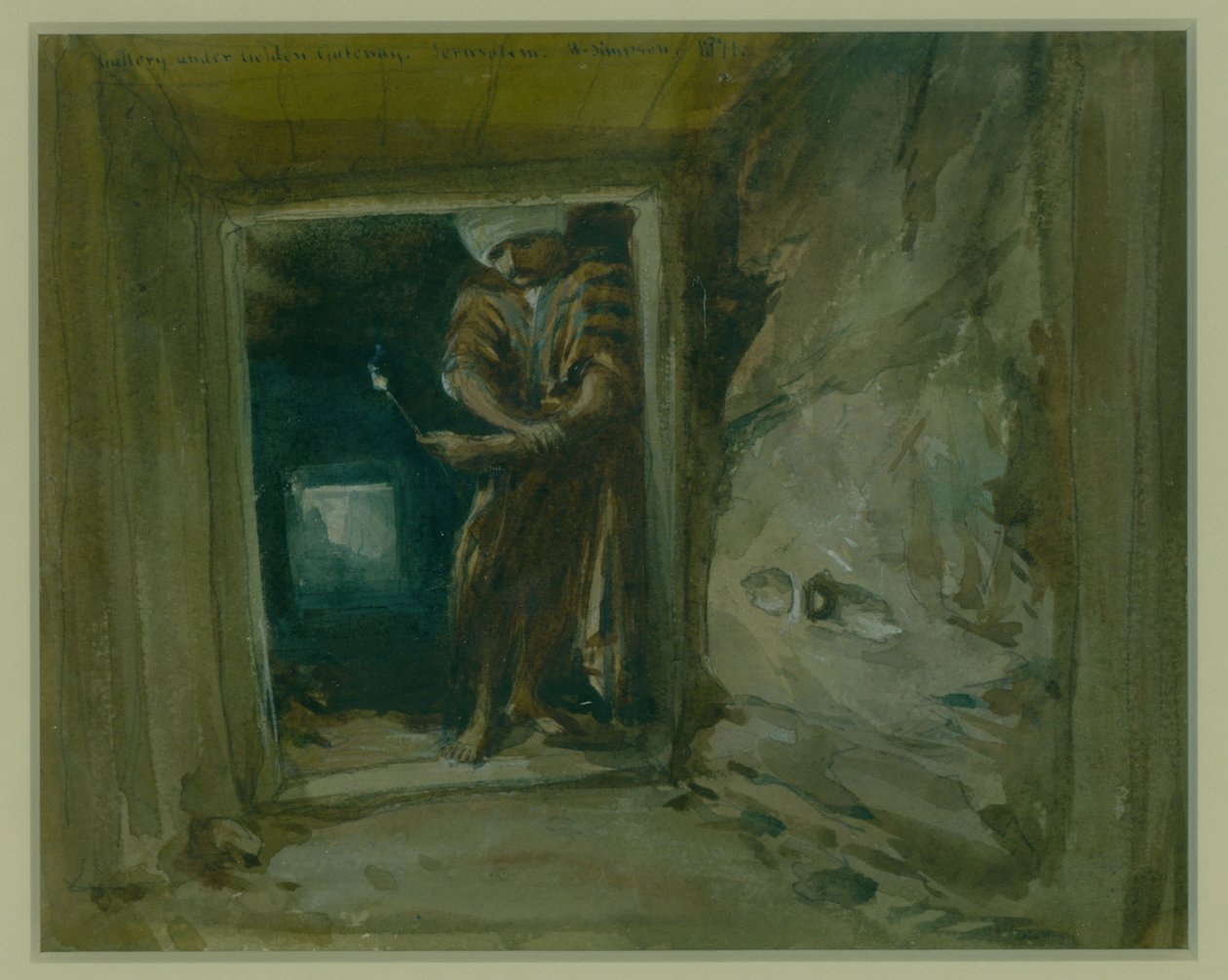 Galleri under Golden Gateway, Jerusalem, 1871 (wc och penna på papper) av William Crimea Simpson