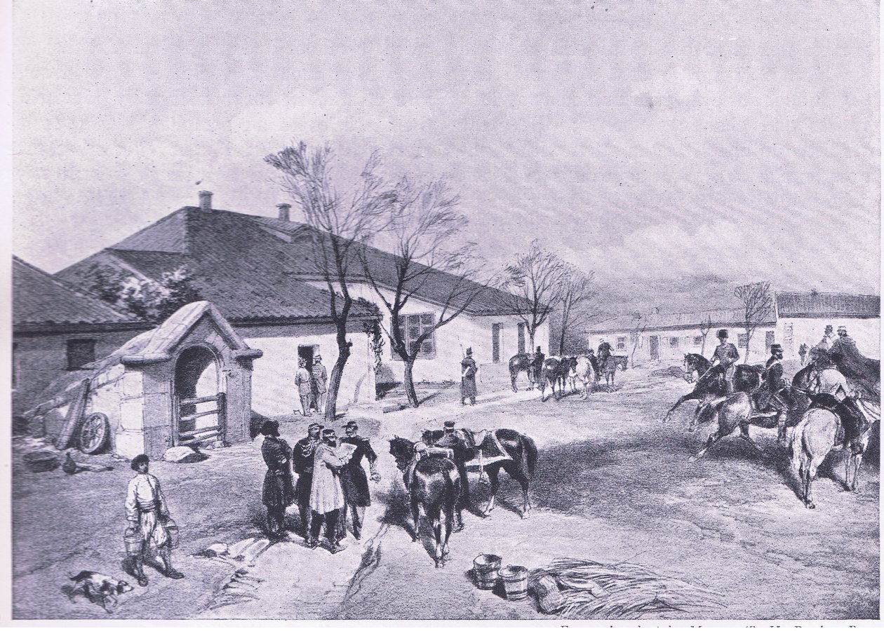 Lord Raglans högkvarter ay Khutor-Karagatch, illustration från British Battles on Land and Sea, 1915 av William Crimea Simpson