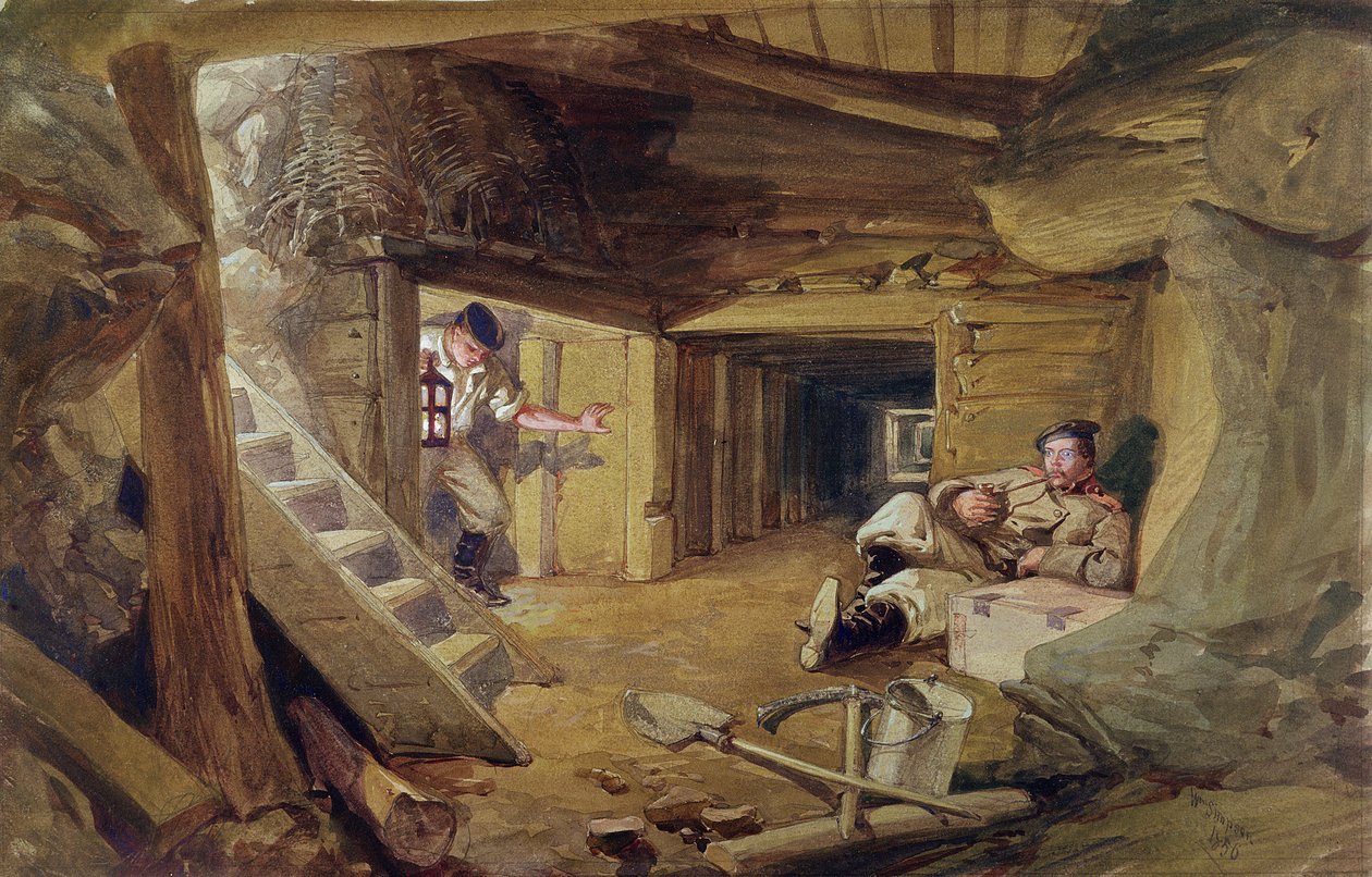 Gruva i Bastion du Mat, Sebastopol, Krim (wc på papper) av William Crimea Simpson