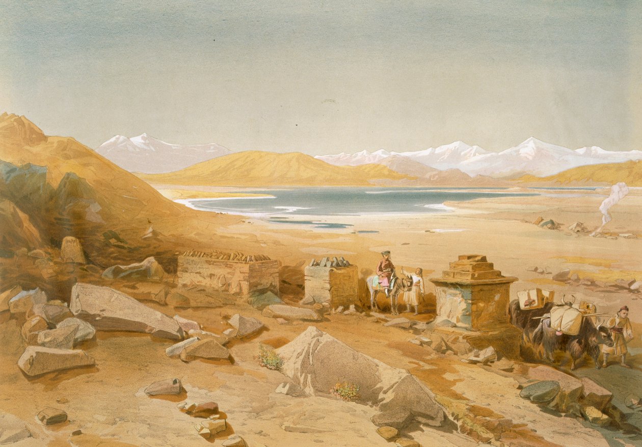 Salt Lake - Thibet, från "India Ancient and Modern", 1867 av William Crimea Simpson