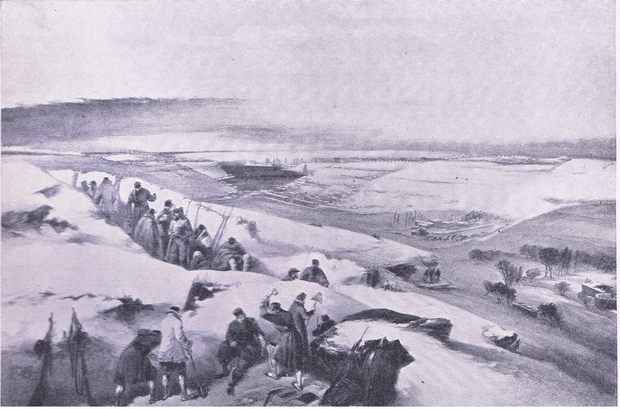 Sevastopol från batteriet längst till höger om den franska attacken, illustration från British Battles on Land and Sea, 1915 av William Crimea Simpson