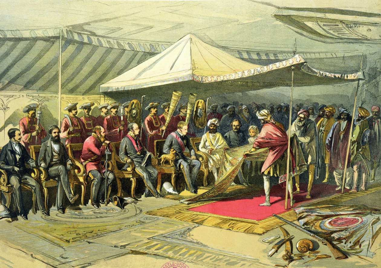 Vicekungens återbesök till Maharajah of Cashmere, 1863 (chromolitho) av William Crimea Simpson