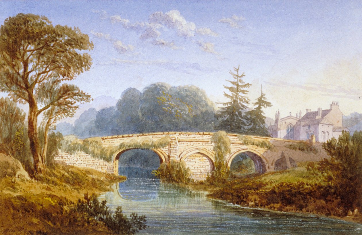 Vy över Eltham Bridge nära Eltham Palace, Woolwich, Greenwich, London, c1830 av William Crouch