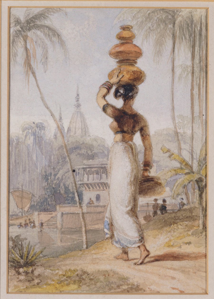 En hinduisk kvinna som bär en vattenkruka (penna och akvarell) av William Daniell