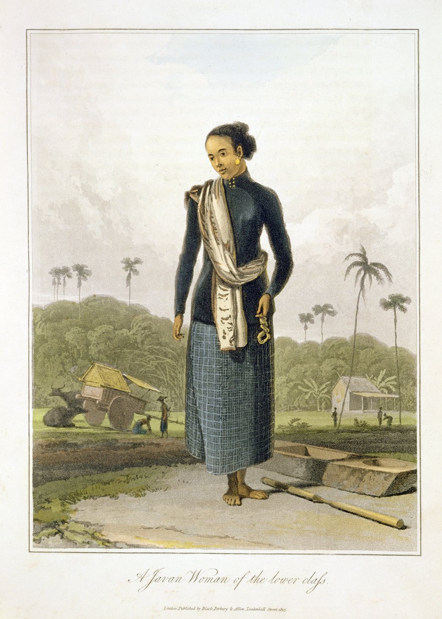 A Javan Woman of the Lower Class, skylt 3 från Vol. I av "The History of Java" av Thomas Stamford Raffles (1781-1826), pub. 1817 (akvatint) av William Daniell