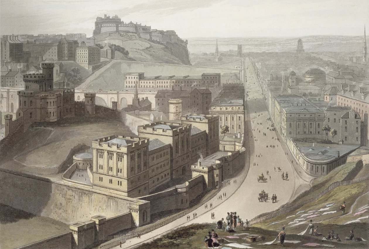 Edinburgh, från Calton Hill, från "A Voyage Around Great Britain Undertaken between the Years 1814 and 1825", publicerad 1829. av William Daniell
