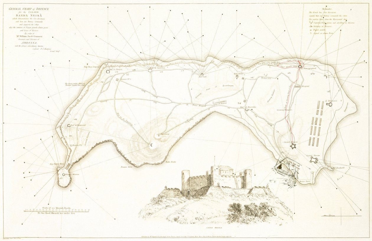 Allmän försvarskarta för ön Banda Neira, början av 1800-talet (etsning i färg) av William Daniell