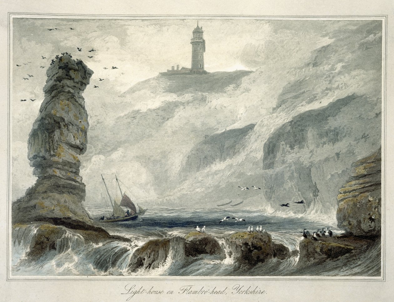 Fyren på Flamborough Head, från volym VI av "En resa runt Storbritannien genomförd mellan åren 1814 och 1825" publicerad 1822 av William Daniell