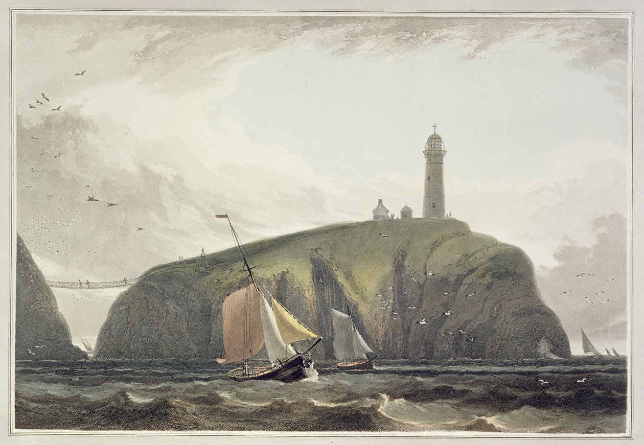 Lighthouse on the South Stack, Holyhead, från "A Voyage Around Great Britain Undertaken between the Years 1814 and 1825", publicerad 1815 av William Daniell