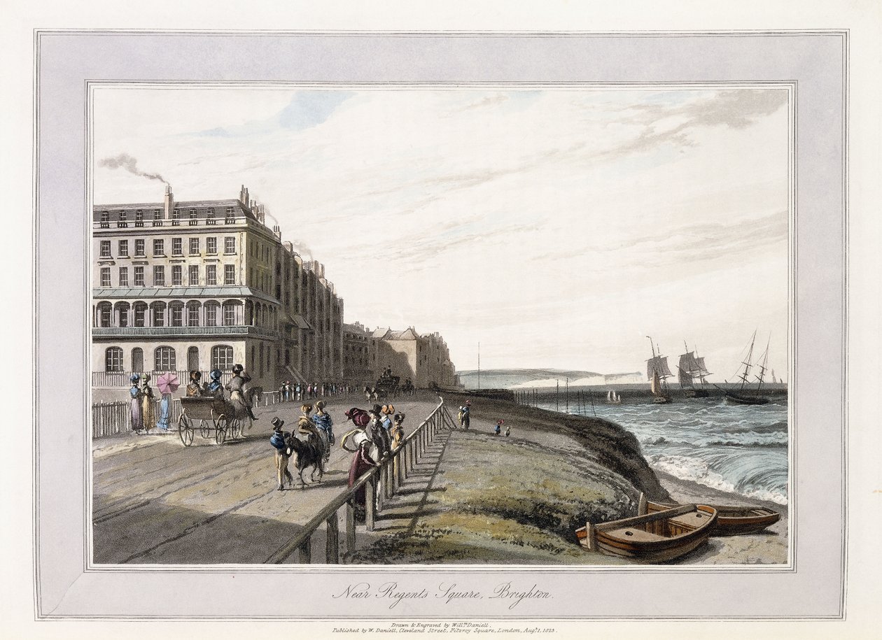Nära Regents Square, Brighton, ca 1814-1825 (handfärgad akvatint, grå tvätt) av William Daniell