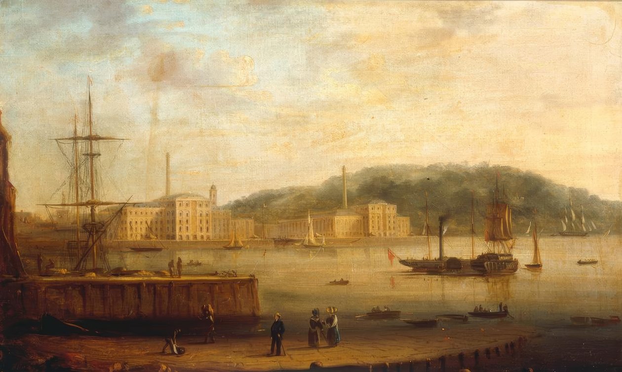 Plymouths hamn med Royal William Victulling Yard av William Daniell