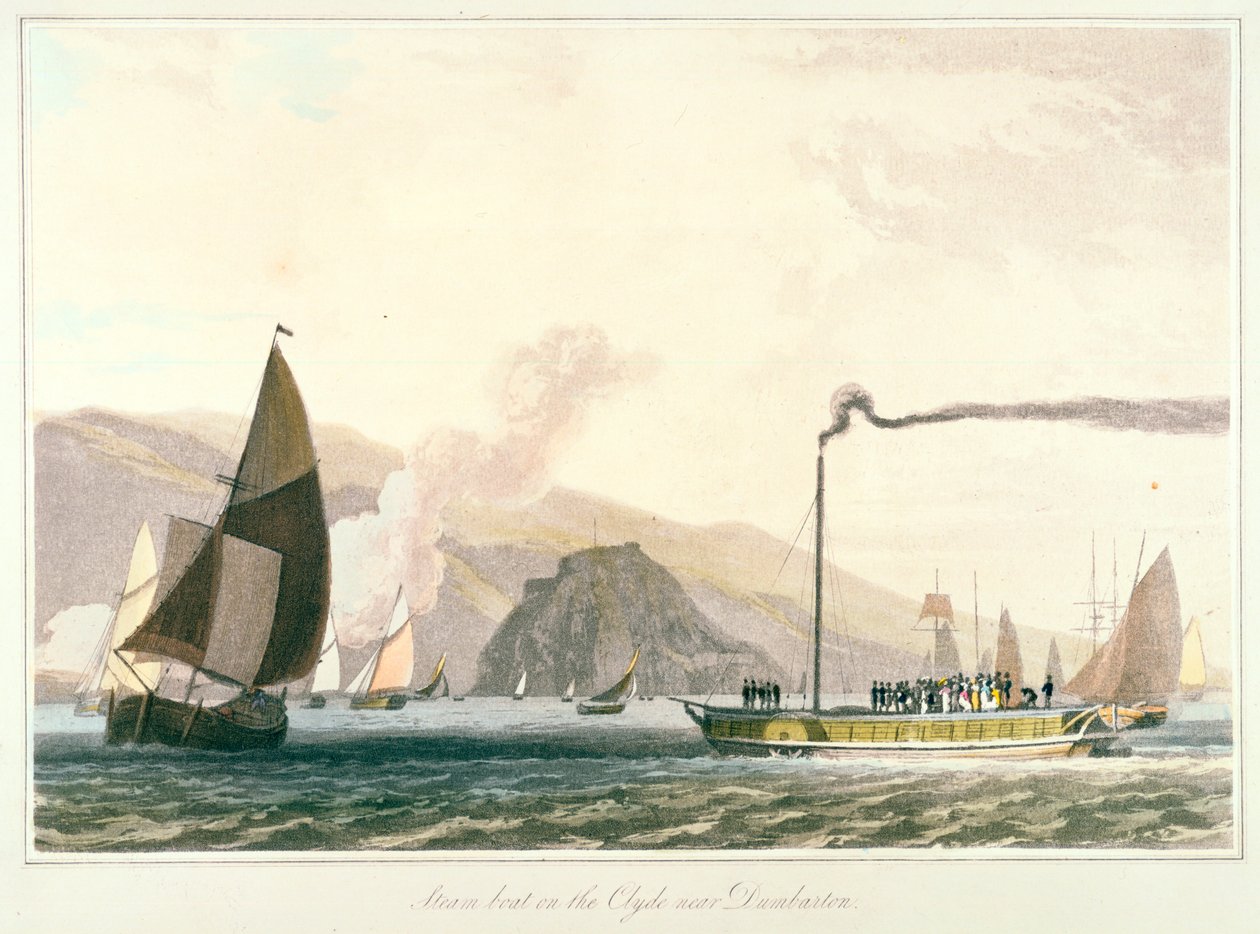 Ångbåt på Clyde nära Dumbarton, c1814 av William Daniell