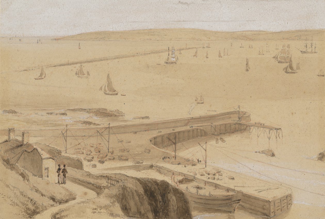 Studie till ”Kaj vid Straddon Point nära Plymouth” av William Daniell