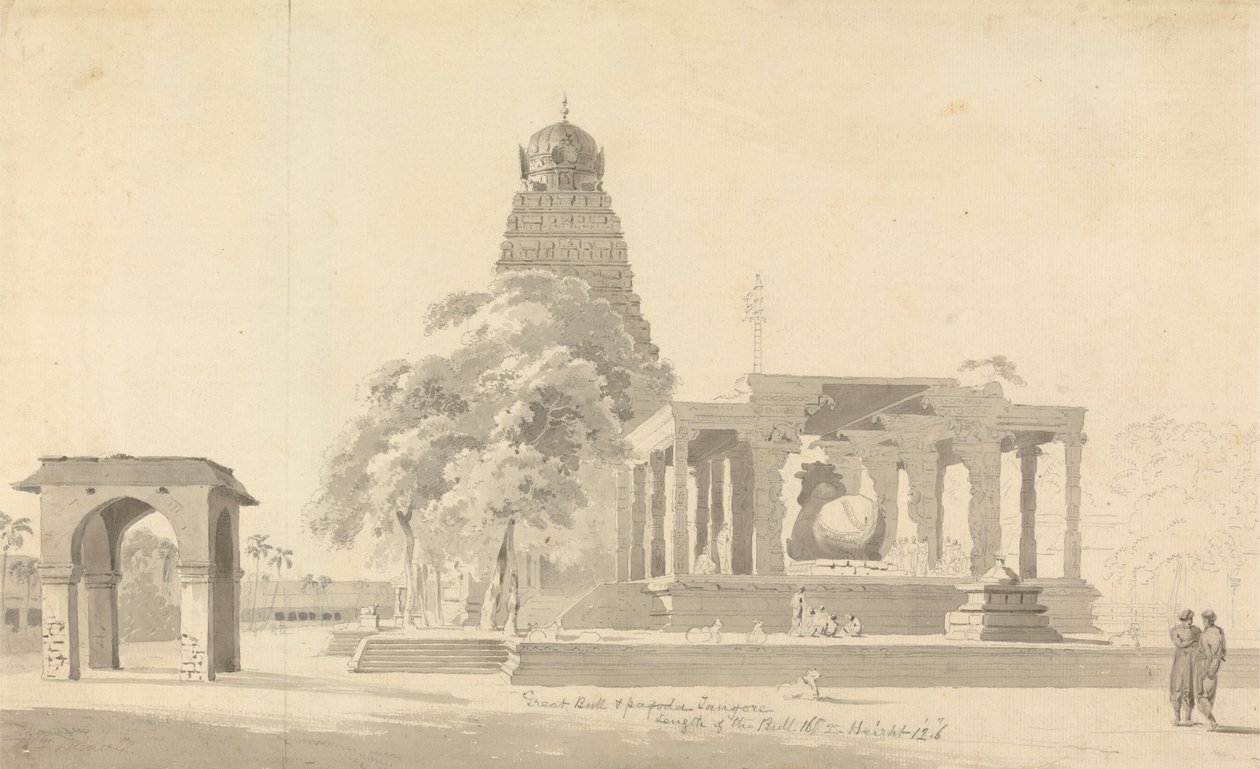Den stora tjuren och pagoden vid Tanjore av William Daniell