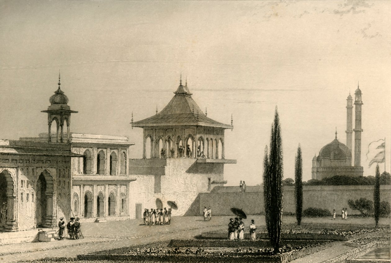 Utsikt i slottets trädgård, Lucnon, 1835. av William Daniell