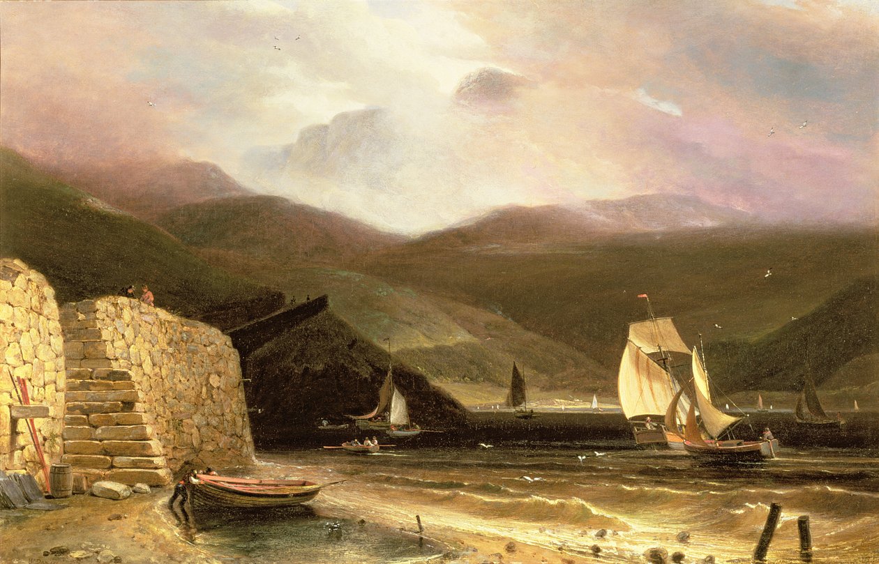 Utsikt över Arran, med segelfartyg i en storm, 1814 av William Daniell