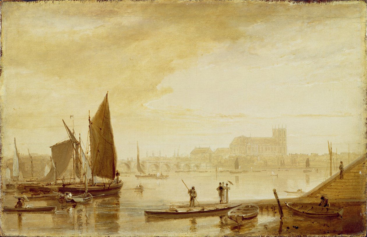 Westminster Bridge och Abbey av William Daniell