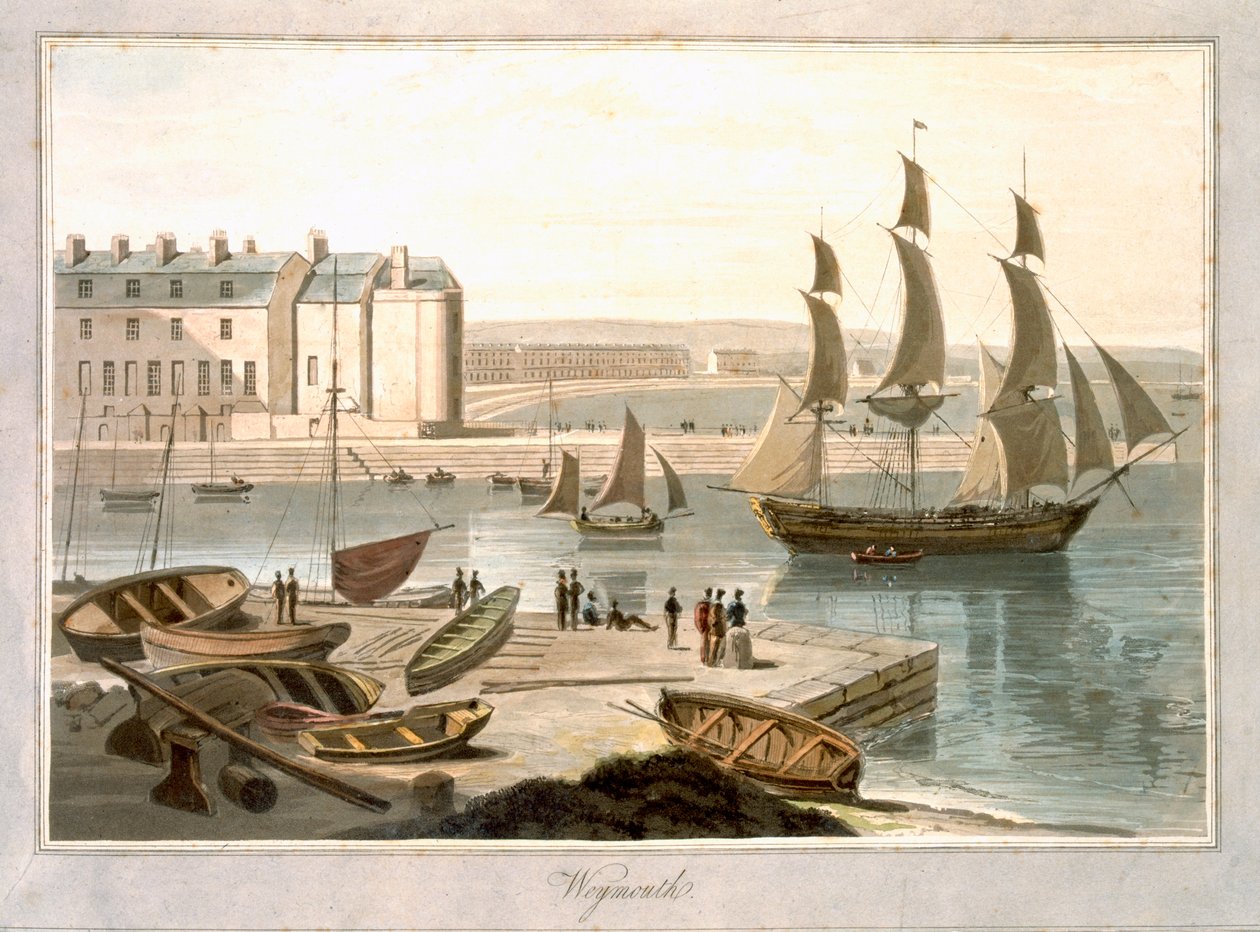 Weymouth Harbour, från "A Voyage Around Great Britain Undertaken between the Years 1814 and 1825", publicerad 1829. av William Daniell